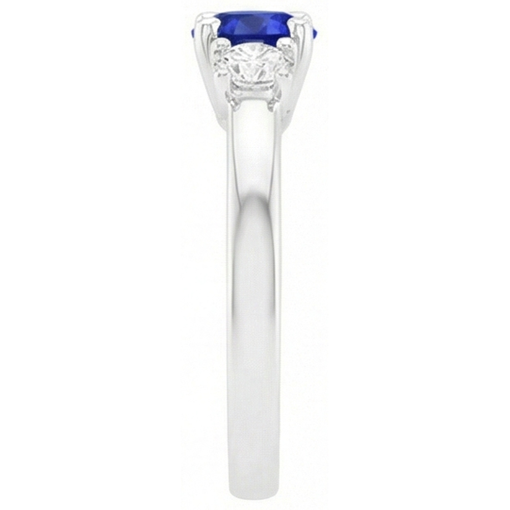 Women 3 Stone Ring Round Ceylon Sapphire & Natural Earth Mined Diamonds 1.50 Carats