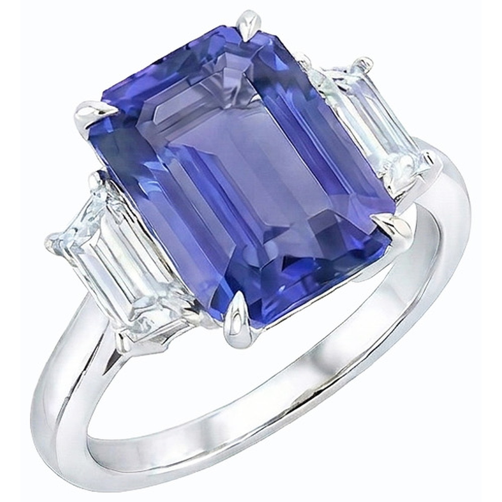 Women 3 Stone Wedding Ring Emerald Blue Sapphire & Natural Earth Mined Diamonds 4 Carats