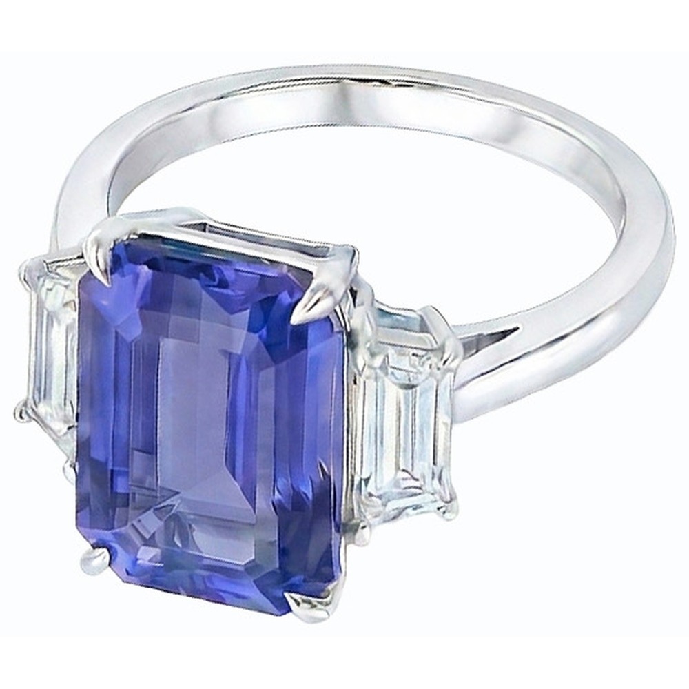 Women 3 Stone Wedding Ring Emerald Blue Sapphire & Natural Earth Mined Diamonds 4 Carats