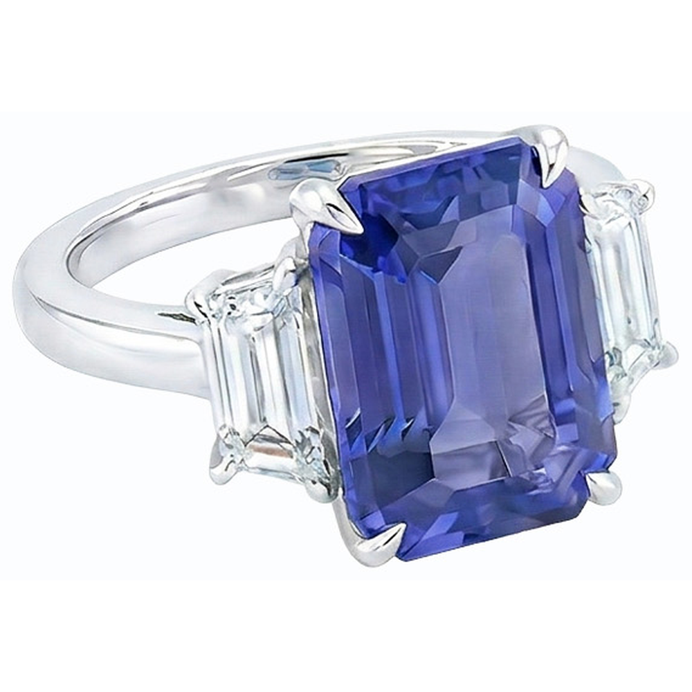 Women 3 Stone Wedding Ring Emerald Blue Sapphire & Natural Earth Mined Diamonds 4 Carats