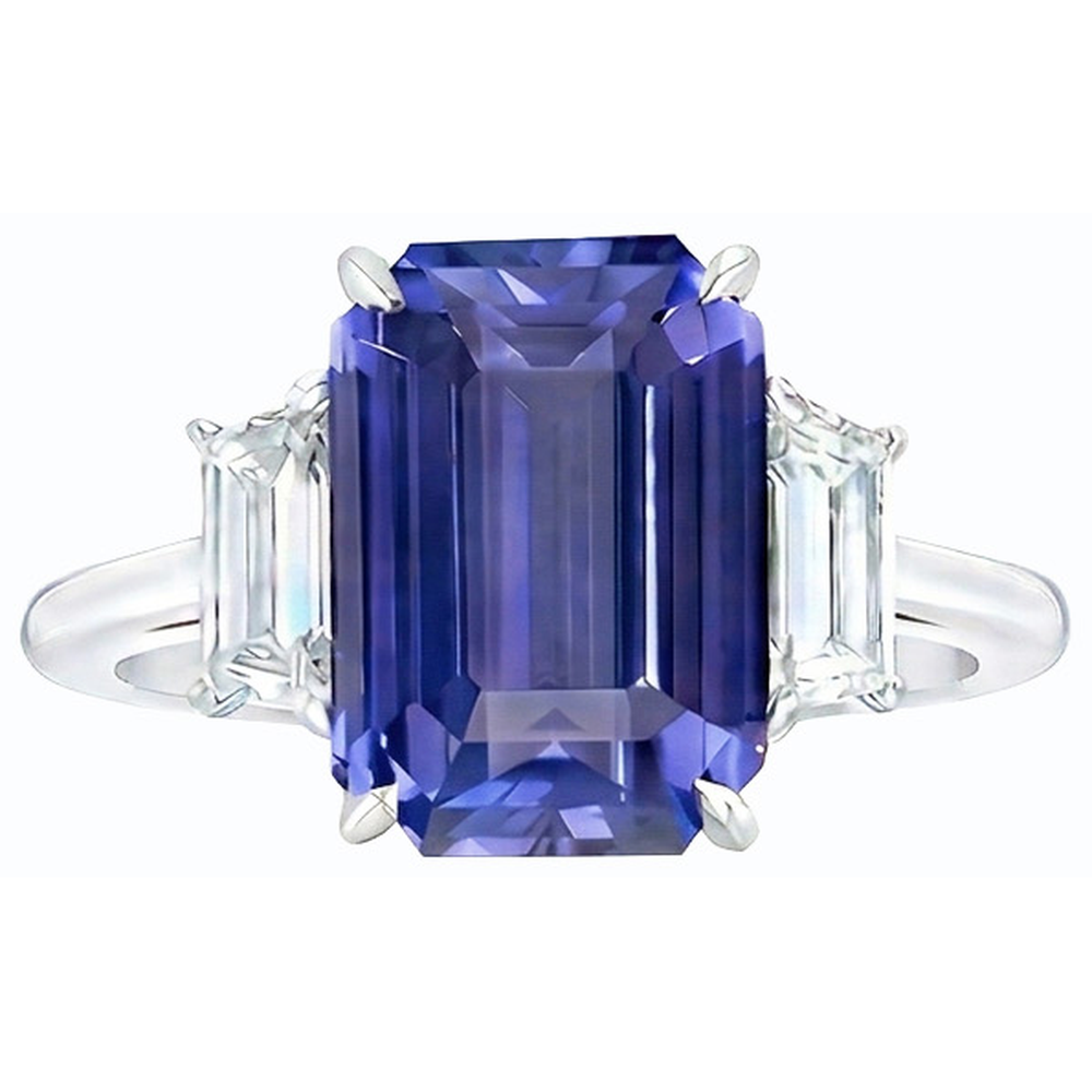 Women 3 Stone Wedding Ring Emerald Blue Sapphire & Natural Earth Mined Diamonds 4 Carats