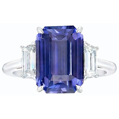 Women 3 Stone Wedding Ring Emerald Blue Sapphire & Natural Earth Mined Diamonds 4 Carats