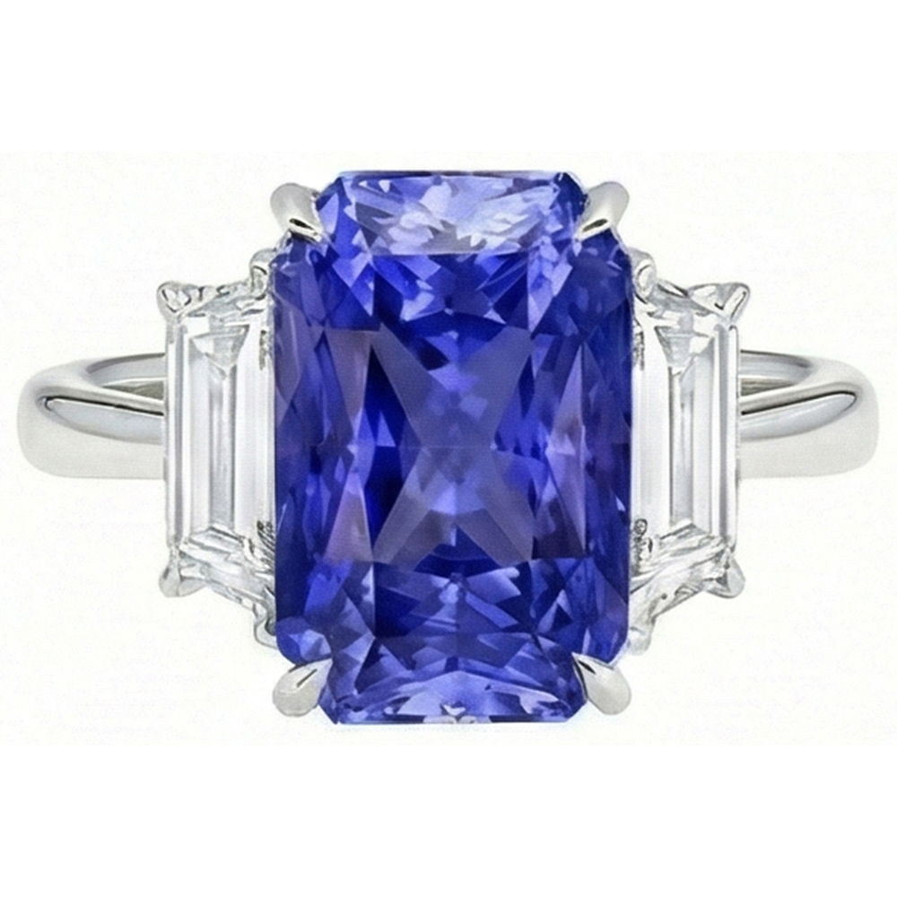 Women Anniversary Ring Emerald Natural Earth Mined Diamonds Gold Blue Sapphire 5.50 Carats