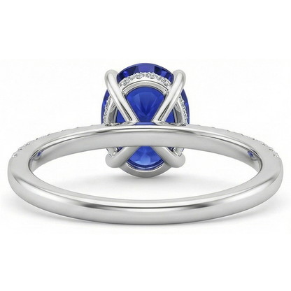 Women Blue Sapphire Ring Oval Cut With Pave Set Natural Earth Mined Diamonds 4.50 Carats