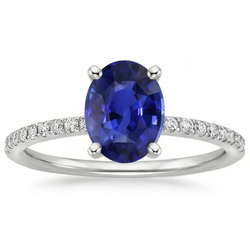 Women Blue Sapphire Ring Oval Cut With Pave Set Natural Earth Mined Diamonds 4.50 Carats