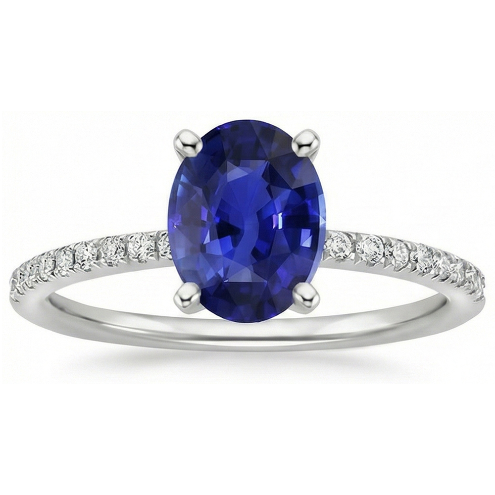 Women Blue Sapphire Ring Oval Cut With Pave Set Natural Earth Mined Diamonds 4.50 Carats