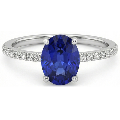Women Blue Sapphire Ring Oval Cut With Pave Set Natural Earth Mined Diamonds 4.50 Carats