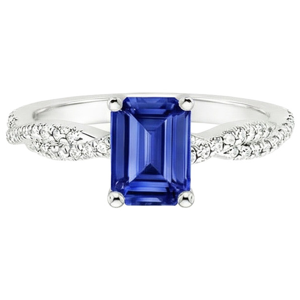 Women Engagement Natural Earth Mined Diamond Ring & Emerald Ceylon Sapphire 4.25 Carats