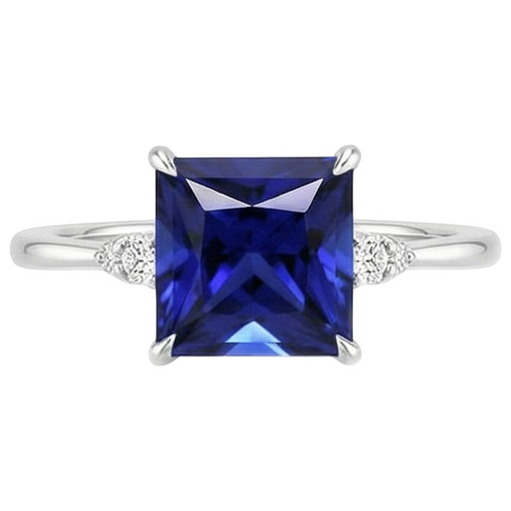 Women Engagement Ring Blue Sapphire and Natural Earth Mined Diamond 5.25 Carat
