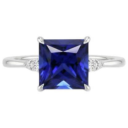 Women Engagement Ring Blue Sapphire and Natural Earth Mined Diamond 5.25 Carat