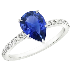 Women Engagement Ring Pear Blue Sapphire & Pave Set Natural Earth Mined Diamonds 4 Carats