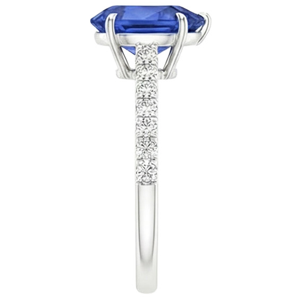 Women Engagement Ring Pear Blue Sapphire & Pave Set Natural Earth Mined Diamonds 4 Carats