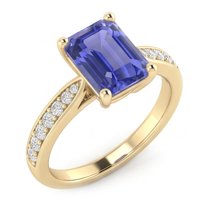 Women Gemstone Jewelry Blue Sapphire Ring Accented Natural Earth Mined Diamonds 3 Carats
