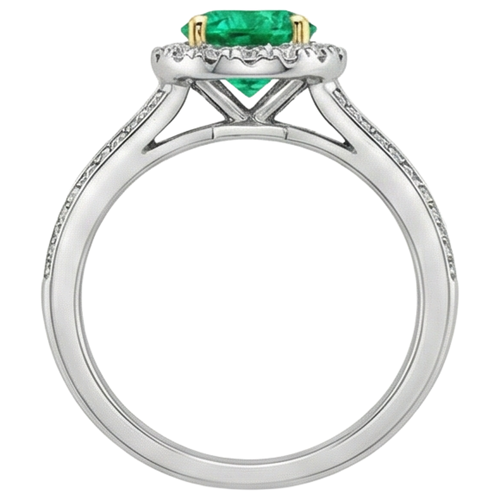 Natural Real ( Not Lab Grown ) Women Gemstone Jewelry Green Emerald GIA Halo Ring
