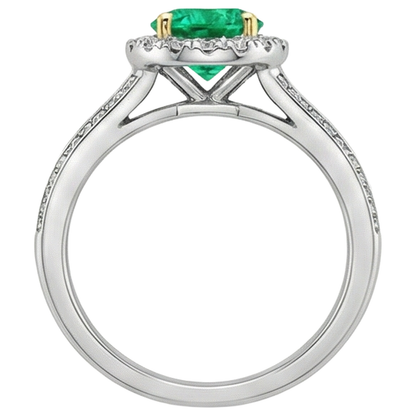 Natural Real ( Not Lab Grown ) Women Gemstone Jewelry Green Emerald GIA Halo Ring
