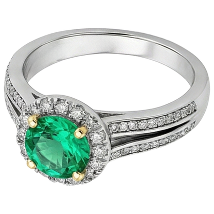 Natural Real ( Not Lab Grown ) Women Gemstone Jewelry Green Emerald GIA Halo Ring