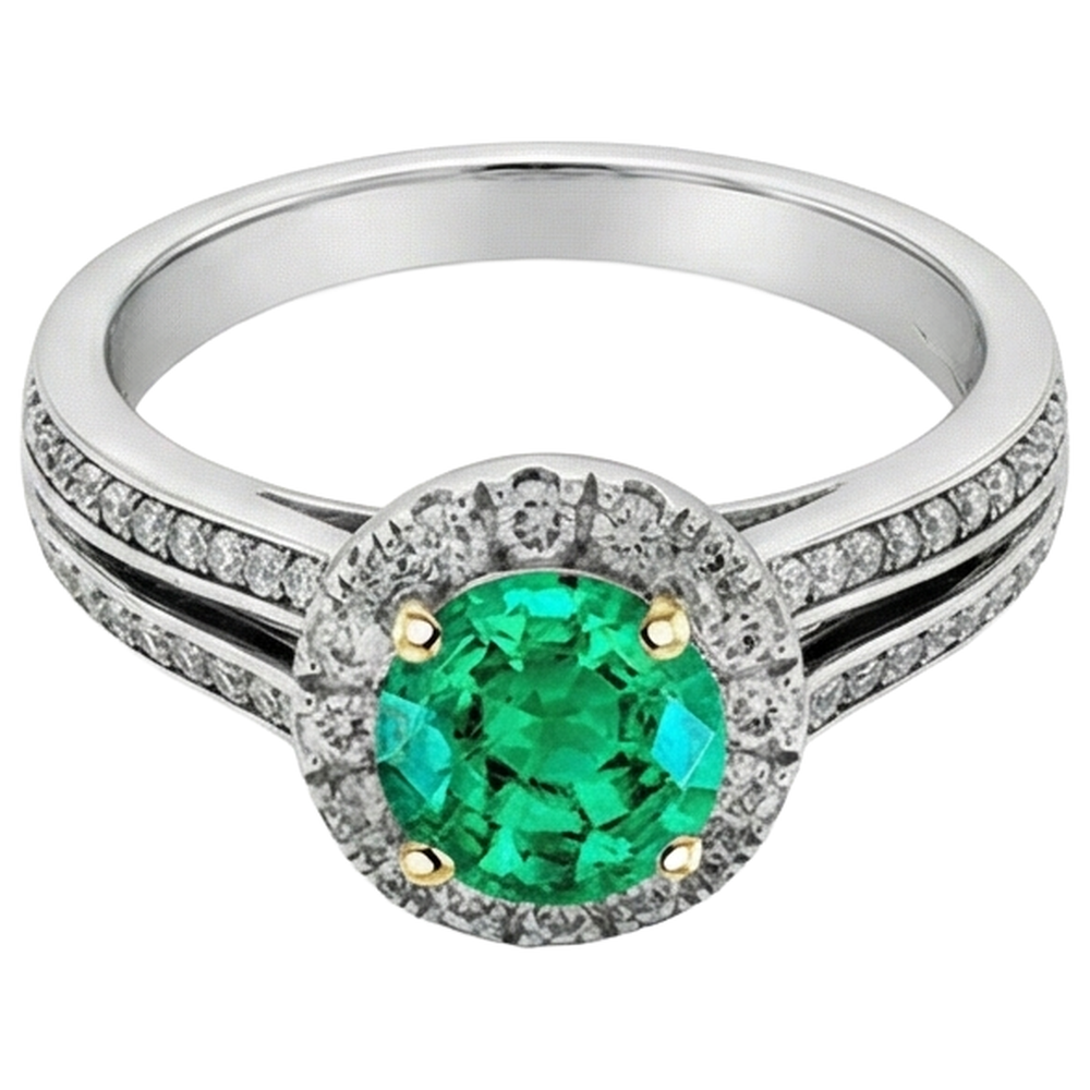Natural Real ( Not Lab Grown ) Women Gemstone Jewelry Green Emerald GIA Halo Ring