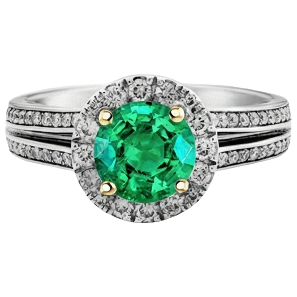 Natural Real ( Not Lab Grown ) Women Gemstone Jewelry Green Emerald GIA Halo Ring