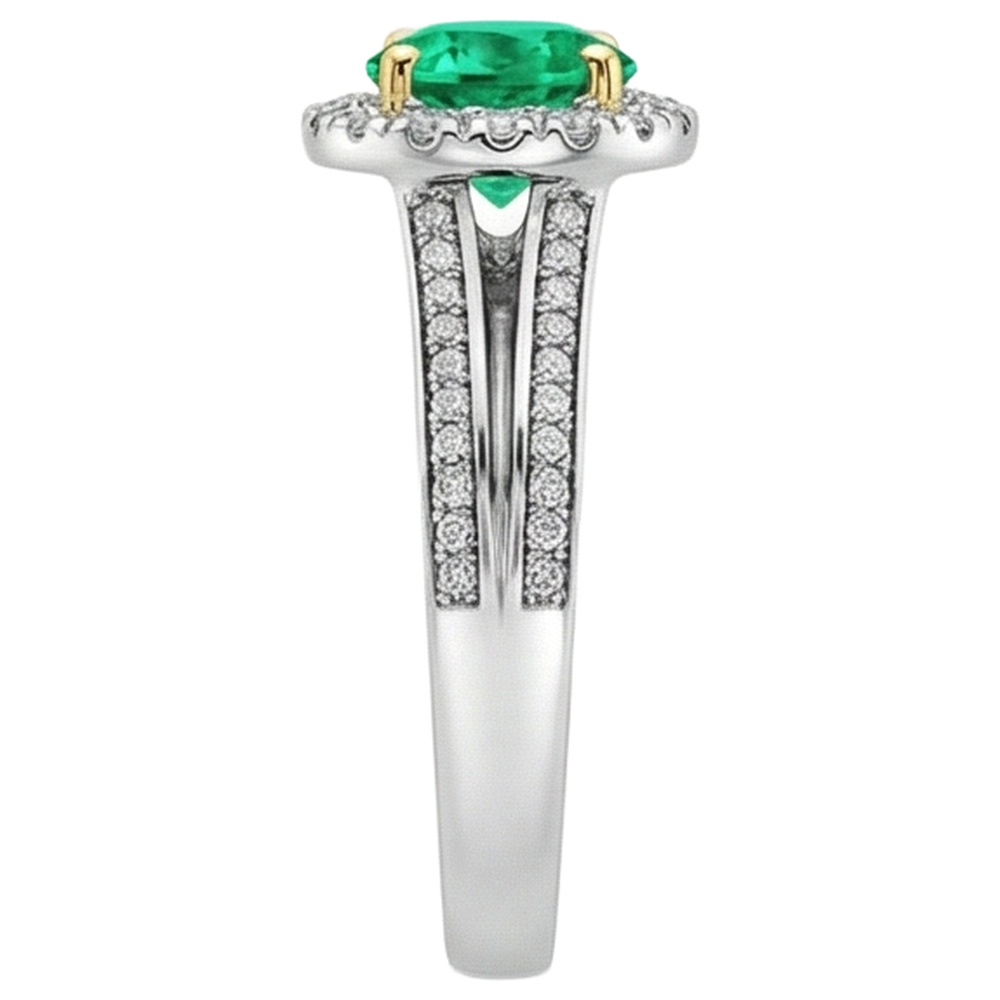 Natural Real ( Not Lab Grown ) Women Gemstone Jewelry Green Emerald GIA Halo Ring
