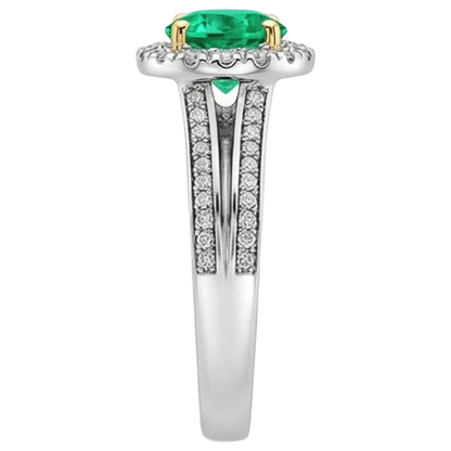 Natural Real ( Not Lab Grown ) Women Gemstone Jewelry Green Emerald GIA Halo Ring