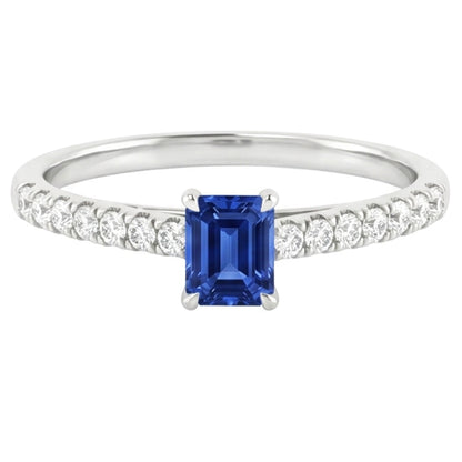 Women Gemstone Ring With Natural Earth Mined Diamonds Radiant Cut Sapphire 1.50 Carats
