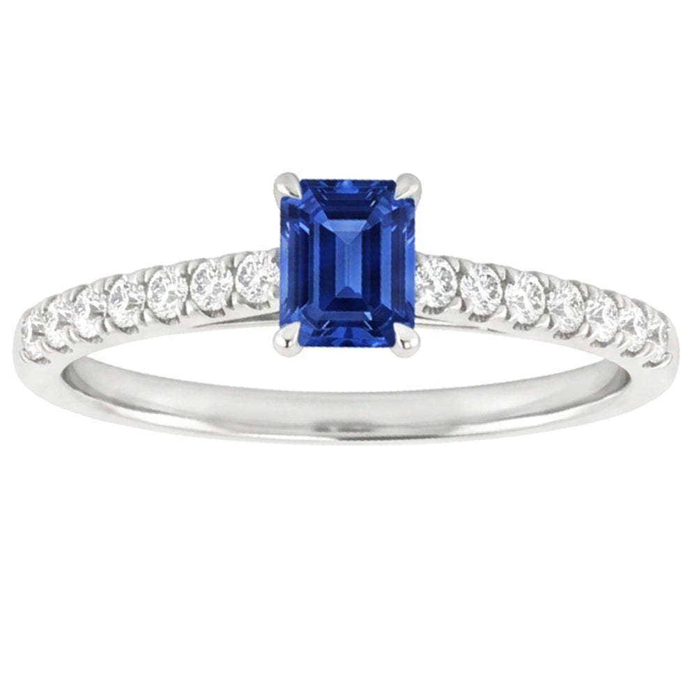 Women Gemstone Ring With Natural Earth Mined Diamonds Radiant Cut Sapphire 1.50 Carats