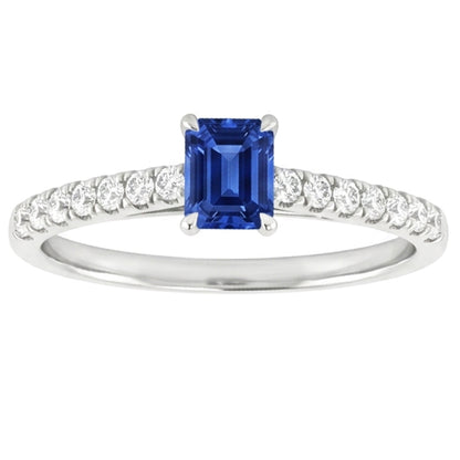 Women Gemstone Ring With Natural Earth Mined Diamonds Radiant Cut Sapphire 1.50 Carats