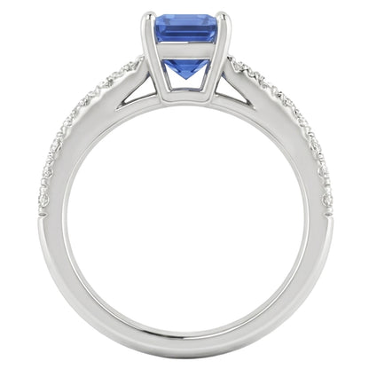 Women Gemstone Ring With Natural Earth Mined Diamonds Radiant Cut Sapphire 1.50 Carats