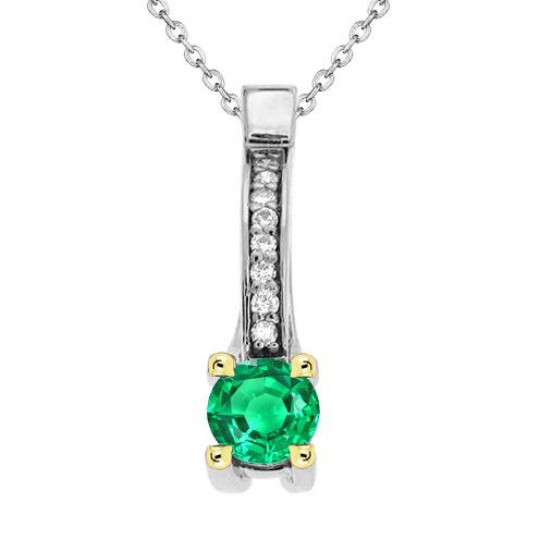 Women Gold Drop Necklace Green Emerald Gem And Diamond Pendant