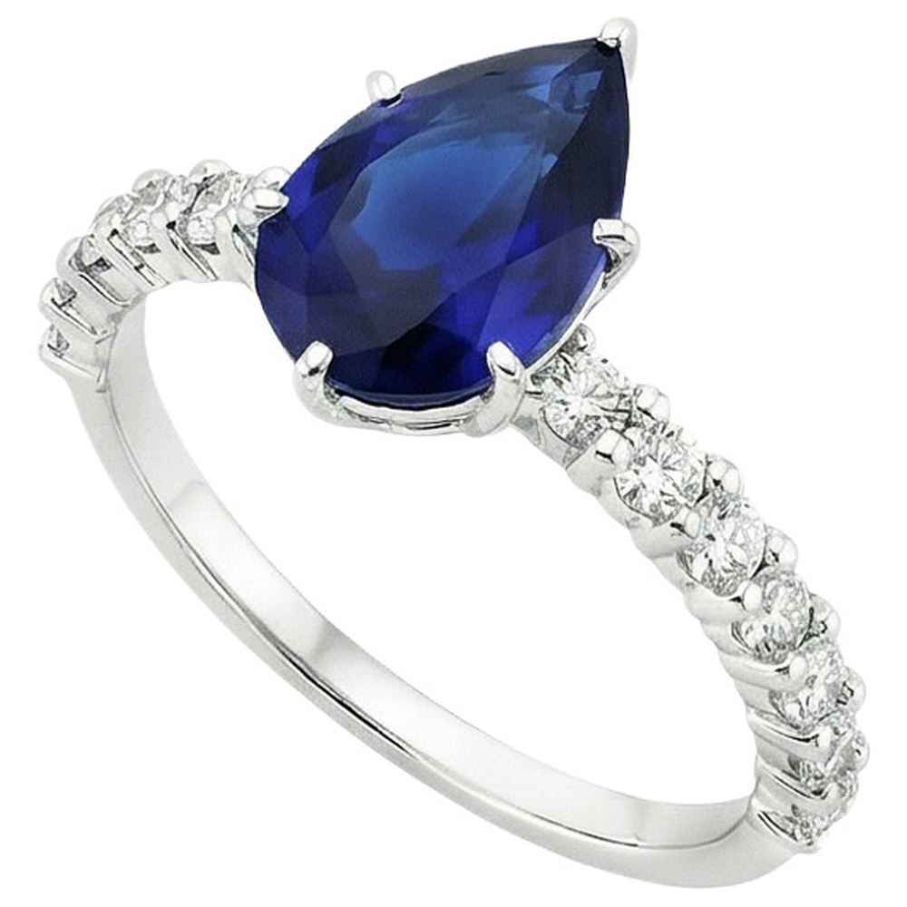 Women Gold Gemstone Ring Prong Blue Sapphire & IGI CERTIFIED Diamonds 7.25 Carats