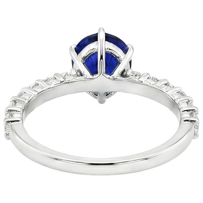Women Gold Gemstone Ring Prong Blue Sapphire & IGI CERTIFIED Diamonds 7.25 Carats
