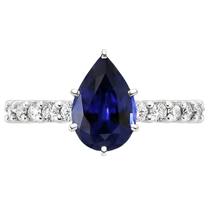Women Gold Gemstone Ring Prong Blue Sapphire & IGI CERTIFIED Diamonds 7.25 Carats