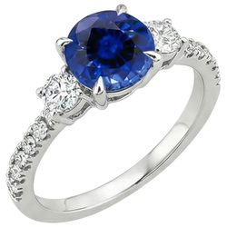 Women Gold Natural Earth Mined Diamond Ring Blue Sapphire 3 Stone Style Ring 3 Carats New