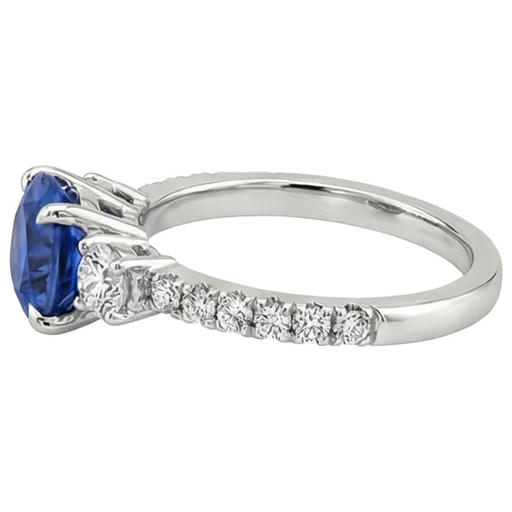 Women Gold Natural Earth Mined Diamond Ring Blue Sapphire 3 Stone Style Ring 3 Carats New