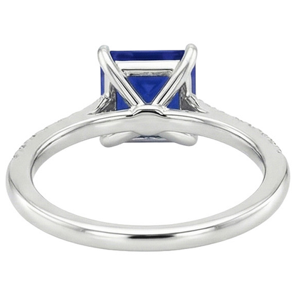 Women Gold Princess Blue Sapphire & Natural Earth Mined Diamond Engagement Ring 5.50 Carat