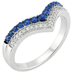 Women Gold Ring Enhancer Round Natural Earth Mined Diamond & Blue Sapphire Stones 2 Carats
