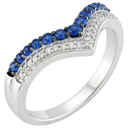 Women Gold Ring Enhancer Round Natural Earth Mined Diamond & Blue Sapphire Stones 2 Carats