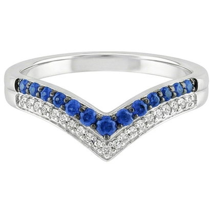 Women Gold Ring Enhancer Round Natural Earth Mined Diamond & Blue Sapphire Stones 2 Carats