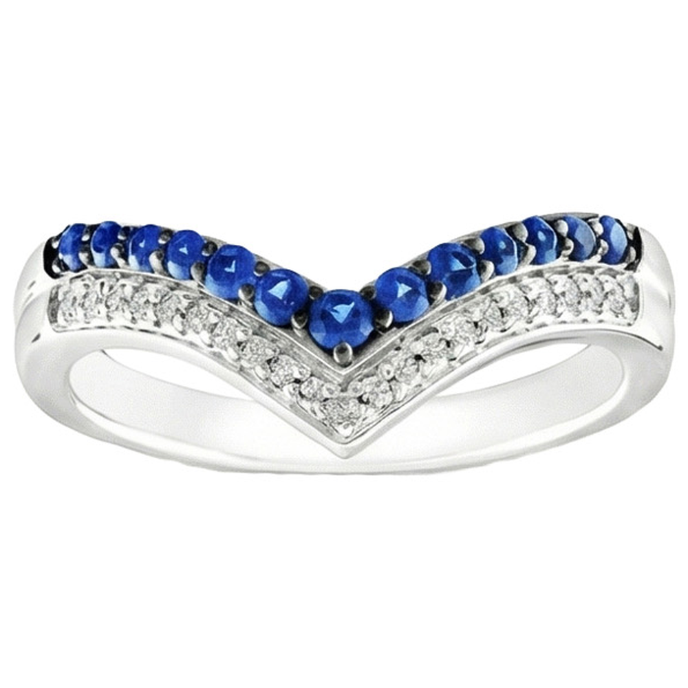 Women Gold Ring Enhancer Round Natural Earth Mined Diamond & Blue Sapphire Stones 2 Carats