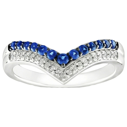 Women Gold Ring Enhancer Round Natural Earth Mined Diamond & Blue Sapphire Stones 2 Carats