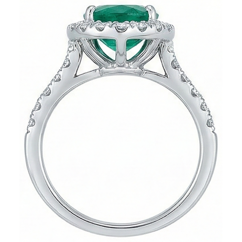 Women Green Emerald & Natural Earth Mined Diamond Ring White Gold 14K 5 Carats Gemstone Jewelry