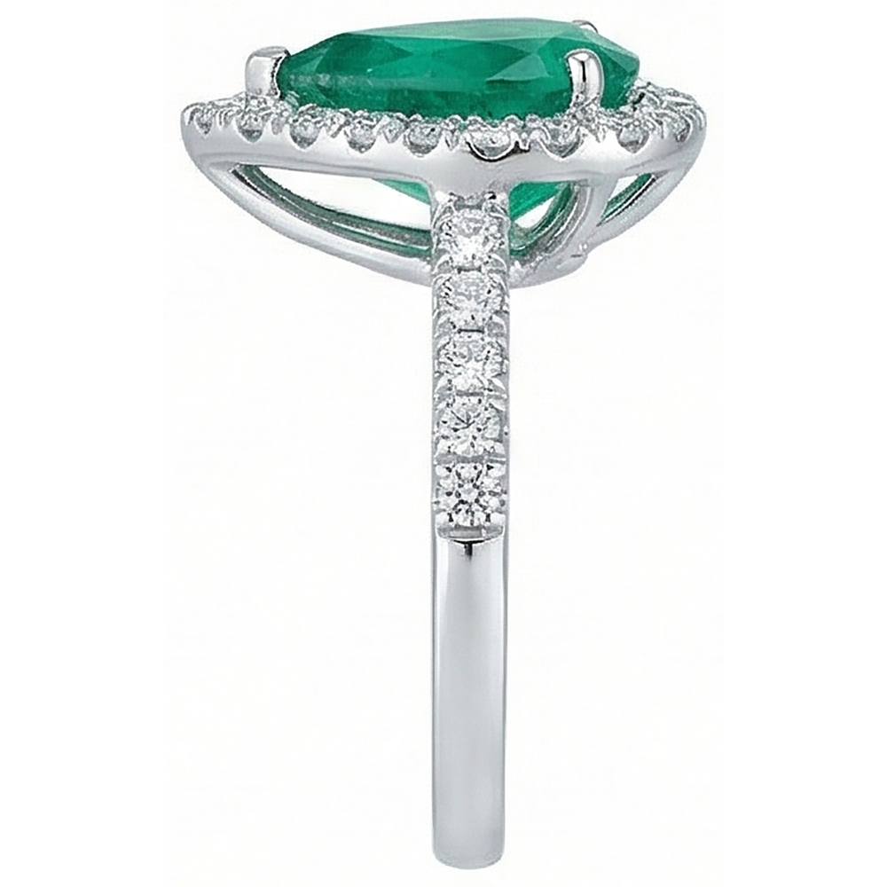 Women Green Emerald & Natural Earth Mined Diamond Ring White Gold 14K 5 Carats Gemstone Jewelry