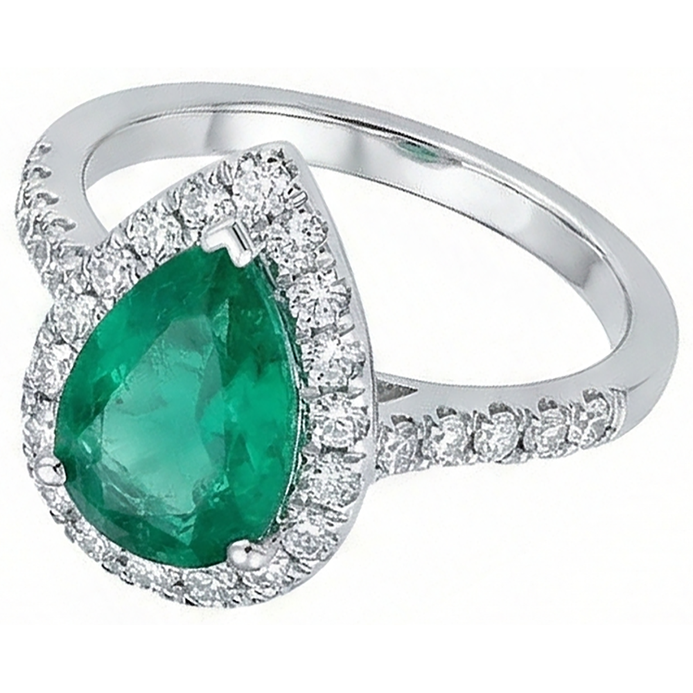 Women Green Emerald & Natural Earth Mined Diamond Ring White Gold 14K 5 Carats Gemstone Jewelry