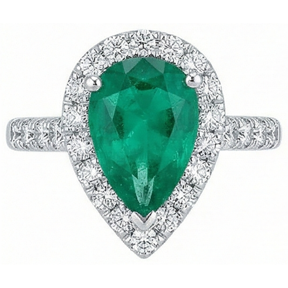 Women Green Emerald & Natural Earth Mined Diamond Ring White Gold 14K 5 Carats Gemstone Jewelry