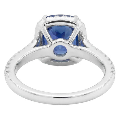 Women Halo Cushion Cut Sapphire Ring Pave Set Natural Earth Mined Diamonds 4 Carats