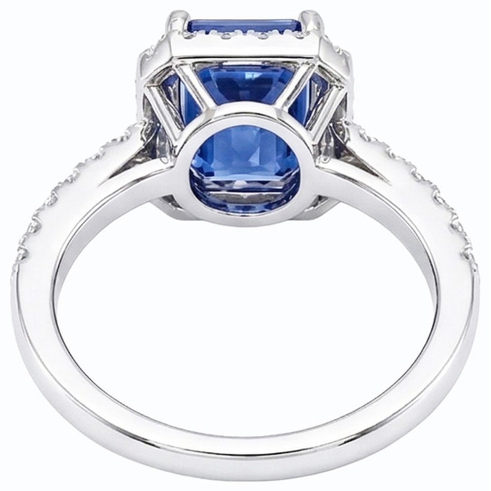 Women Halo Emerald Blue Sapphire Ring 4 Carats Natural Earth Mined Diamond Jewelry