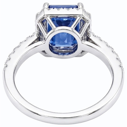 Women Halo Emerald Blue Sapphire Ring 4 Carats Natural Earth Mined Diamond Jewelry