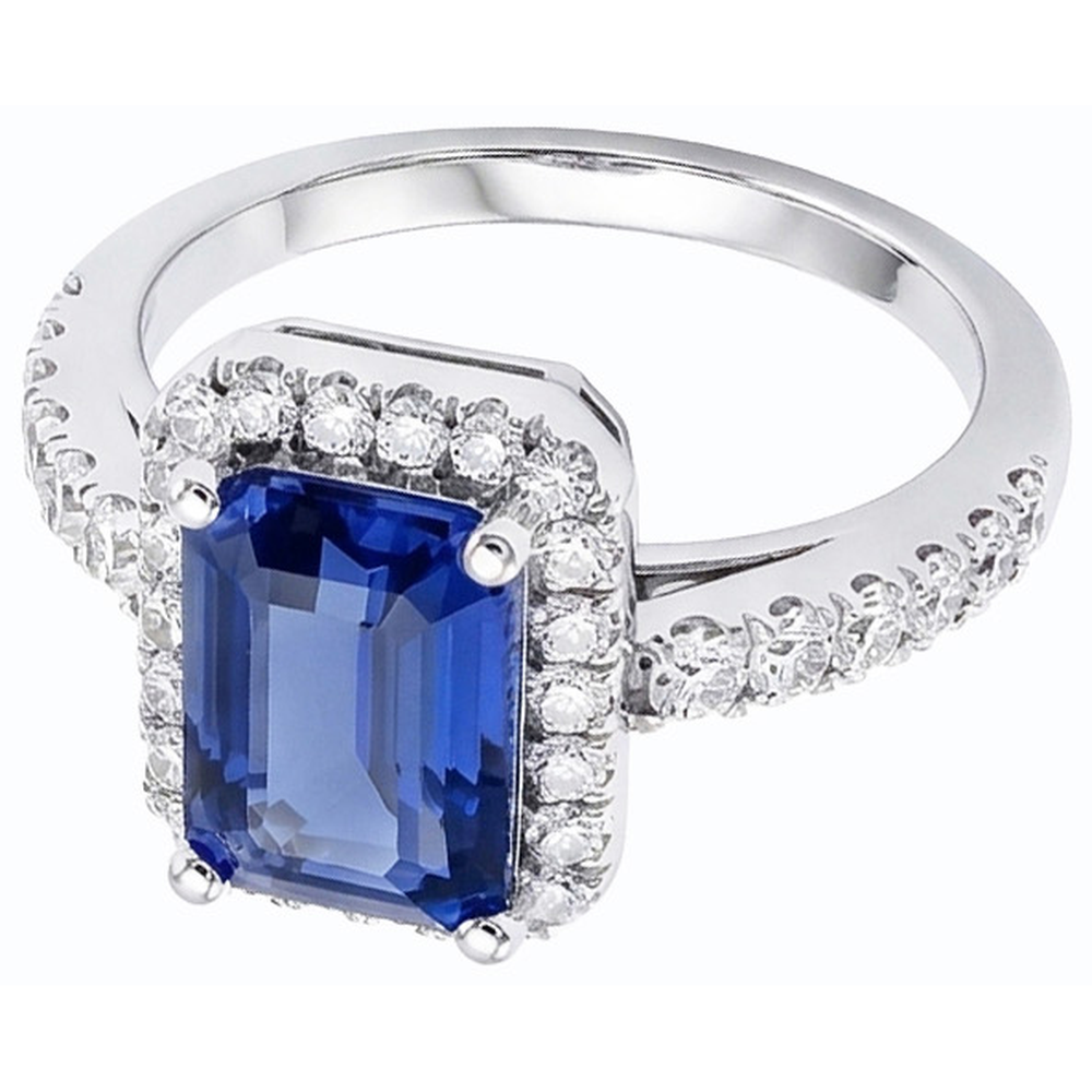 Women Halo Emerald Blue Sapphire Ring 4 Carats Natural Earth Mined Diamond Jewelry