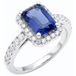 Women Halo Emerald Blue Sapphire Ring 4 Carats Natural Earth Mined Diamond Jewelry