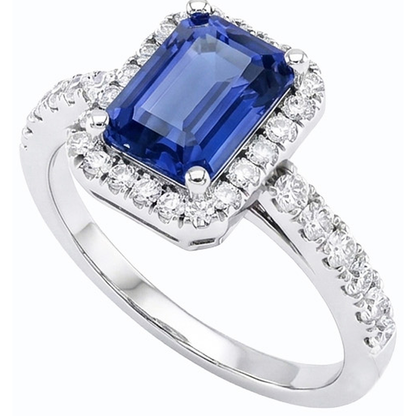 Women Halo Emerald Blue Sapphire Ring 4 Carats Natural Earth Mined Diamond Jewelry